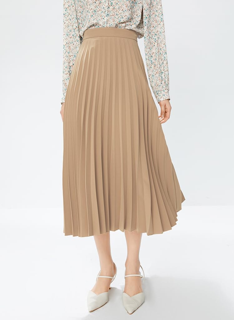 GOLDSTITCH Women's High Waist Pleated Skirt A line Swing Midi Skirt - Image 2