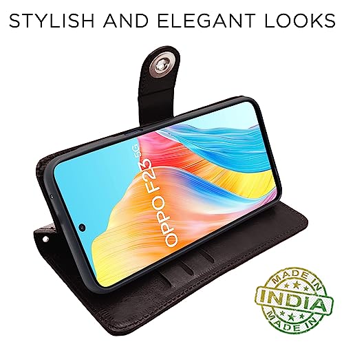 Image of Pikkme Oppo F23 5G Flip Cover Leather Finish | Inside TPU with Card Pockets | Wallet Stand and Shock Proof | Complete Protection Button Flip Case (Coffee)