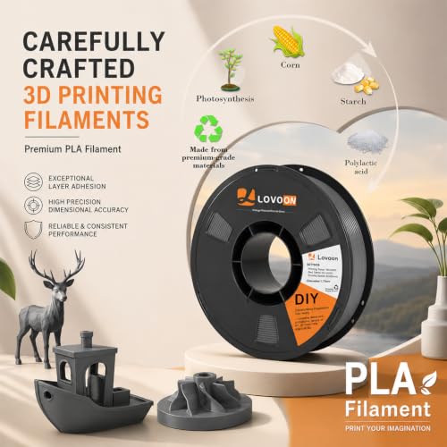 Image of LOVOON PLA Filament 1.75mm, 3D Printer Filament Dimensional Accuracy + /- 0.02mm, Neatly Wound 3D Printing Filament, Fit Most FDM 3D Printers, 1KG Spool(2.2lbs), Dark Grey