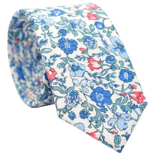 Image of BELLUNO Men's Cotton Floral Skinny Tie, 2.5 inch Width, with Gift Box