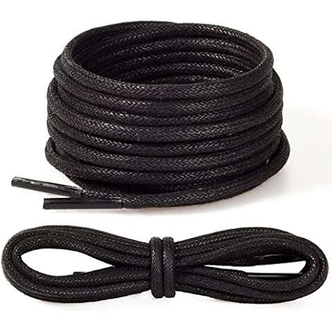 Stepace [2 Pairs Waxed Round Shoe Laces, 1/8" Oxford Shoelaces for Boots and Dress Shoes Black-66 Cover