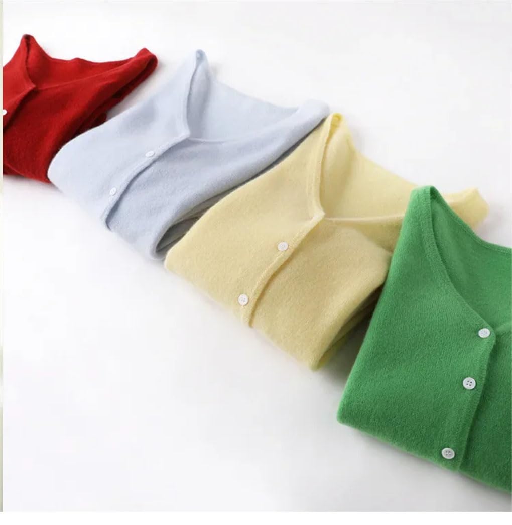 Cárdigan de cachemira para mujer, color liso, de punto, ajustado, manga larga, cuello en V