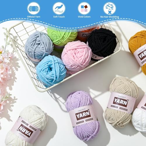Image of 2 Packs Plush Chenille Chunky Crochet Yarn - Baby Yarn for Crocheting Soft - Velvet Yarns Knitting for Blankets Crafts - Fluffy Amigurumi Yarns 100g /131yds (2 Beige)