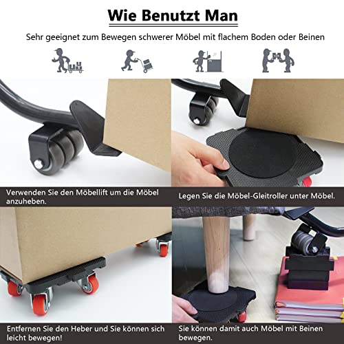 ONEON Möbel Transportroller Set, Stück Möbel Gleitsystem mit Möbelheber, Möbeltransport Set mit Möbelroller, 360 Grad drehbar Rads, Umzugshelfer möbeltransportrollen