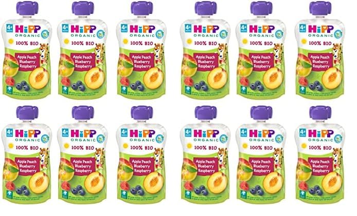 HiPP Biológico - Bolsita Multifrutas - Pouches de Melocotón, Manzana, y Frutos del Bosque BIO - Pack 6x100g - Sin Azúcar Añadido - Apto Para Bebés A Partir de los 4 Meses (Paquete de 2)
