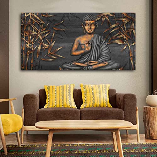 Image of VIBECRAFTS Canvas Paintings for Living Room Drawing Room Buddha Sitting On Lotus Canvas Wall Painting Fitted With Wooden Frame For Home | Office | Living Room | Gift (PTVCH 2480)