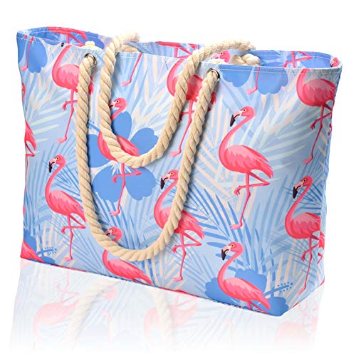 KUAK Beach Bags for Women, Beach Bag Waterproof Sandproof with Top Zipper, 3 Inner Pockets, Rope Handles, Extra Large Beach Tote Bag