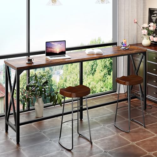 CHOEZON 70.9'' Bar Table, Kitchen Dining Table with Power Outlet and Footrest, Industrial Style, for Pub, Living Room, Rustic Brown and Black TBT08UBF - view 1