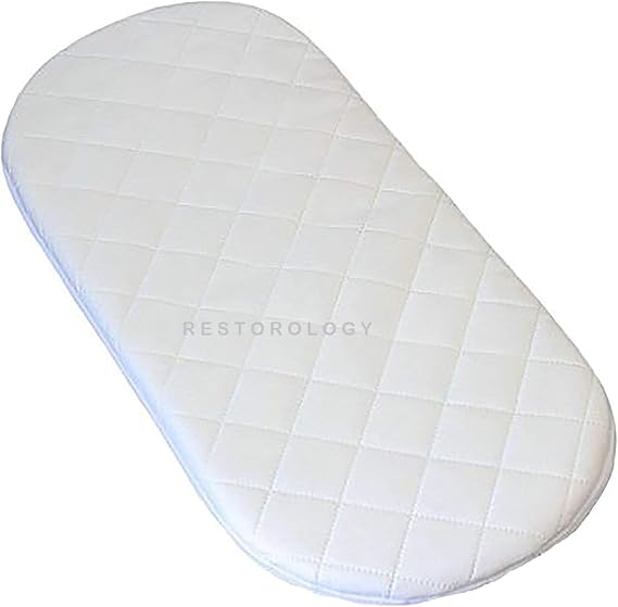 Restorology Baby Breathable Moses Basket Mattress, Thick Super Soft Oval Shaped Double Sided Hypoallergenic Mattress Fits Mamas & Papas Mothercare Cot - Removeable Quilted Cover - Size 75 x 33 x 4 cm