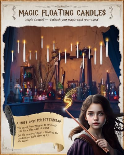 Image of TLPUHU Floating Candles with Wand,10 Pcs White Flameless LED Taper Candles | Magic Hanging Candles, Battery Operated with Remote, for Halloween Decorations, Bedroom, Window, Party, Christmas