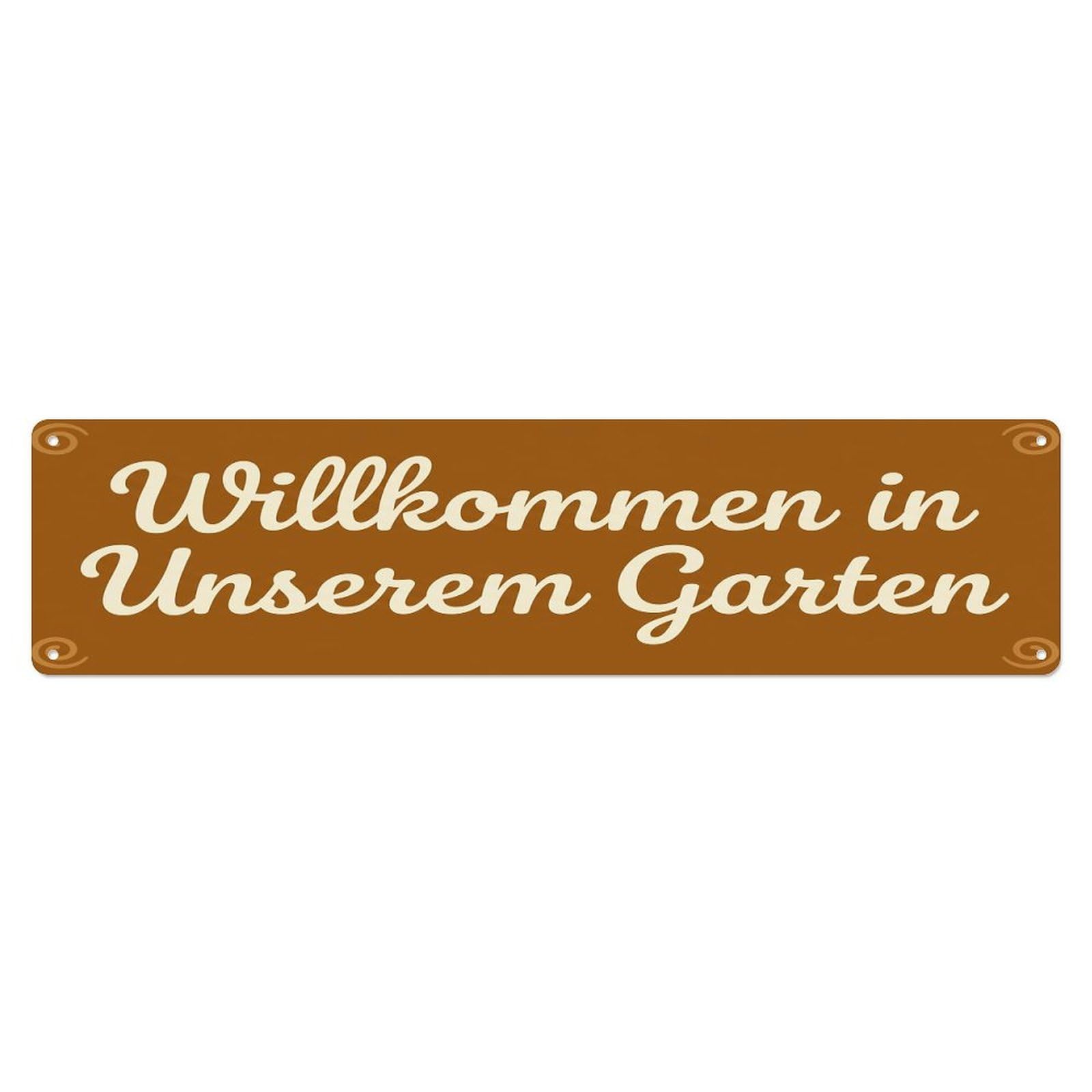 Vintage Welcome to Our Garden Caramel Brown Metal Tin Sign