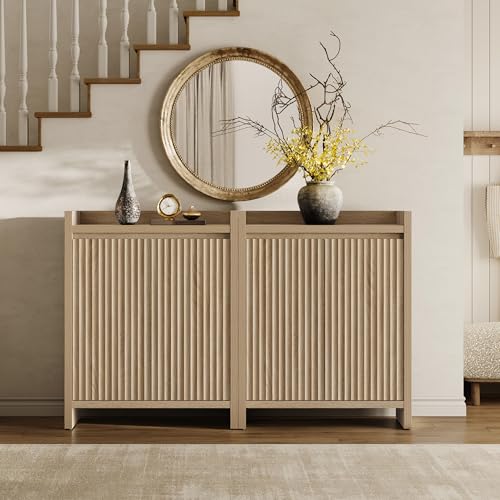 Image of SICOTAS Shoe Cabinet - Fluted Shoe Storage Cabinet for Entryway, 48-Pair Shoes Organizer with Doors & Adjustable Shelves, 2 Pieces Large Shoes Rack Entrance Storage Cabinet for Hallway, Living Room
