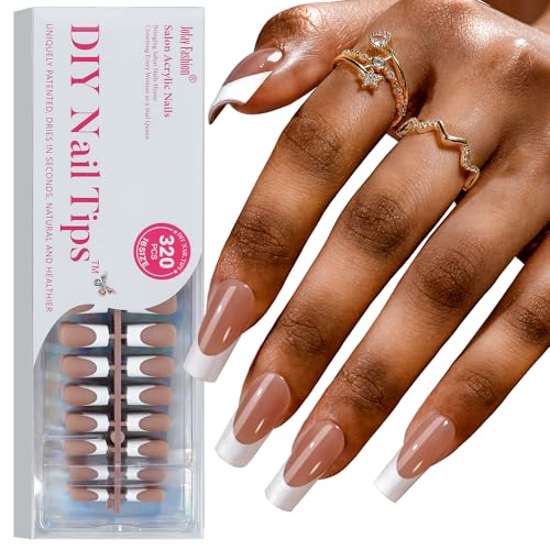 French Gel Nail Tips - Jofay Fashion French Tip Press on Nails, 10-Piece Set 320Pcs Brown Long Square Nail Tips, No Need to File Acrylic Fake Nails for Nail Art DIY & Nail Extension, 16 Sizes