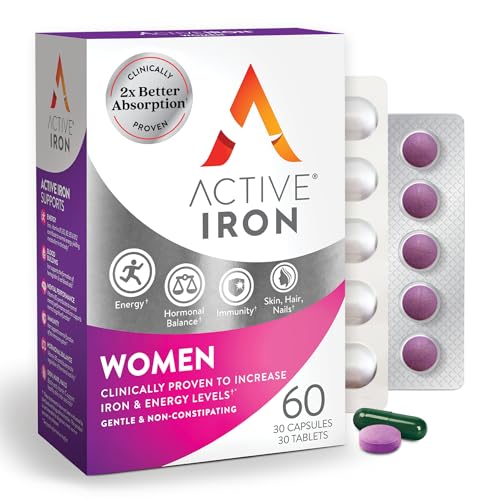 Active Iron Supplement 25mg + Multivitamin for Women – Clinically Proven to Increase Energy & Reduce Tiredness – Gentle, Non-Constipating Iron + Women’s Multivitamin – 30 Capsules + 30 Tablets