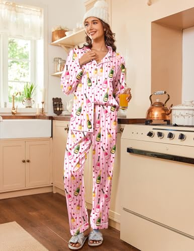 Image of Ekouaer Womens Satin Pajama Set Classic Pattern Silky Pj Sets Button Down Sleepwear Loungewear