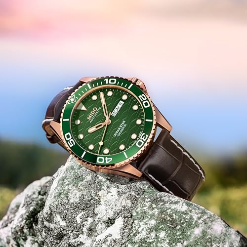 Image of MIDO Ocean Star 200C - Swiss Automatic Diving Watch for Men - 42.5mm Stainless Steel Case - Rotating Ceramic Bezel - Wave-Design Dial with Day,Date Calendar