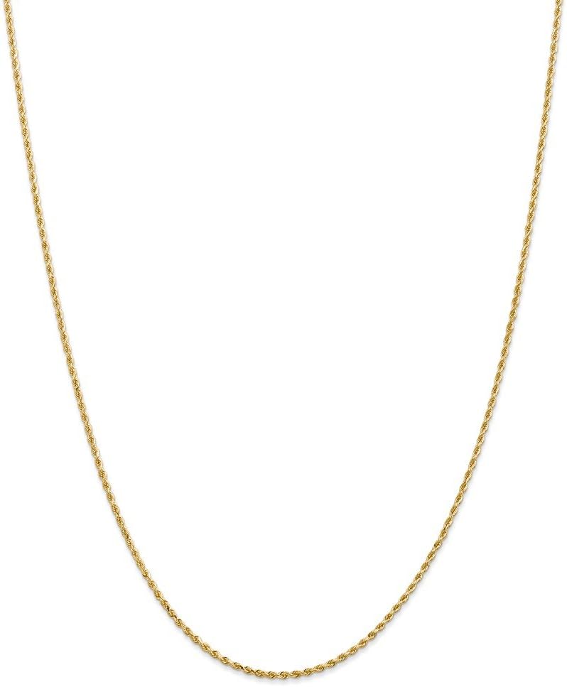 Solid 14k Yellow Gold 1.50mm Diamond-Cut Rope Chain Necklace with Lobster Clasp - with Secure Lobster Lock Clasp