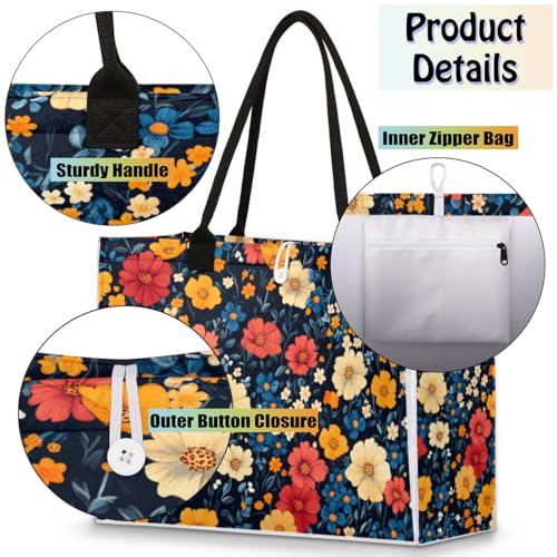 Brightly Colored Flowers Tote Bag for Women Large Beach Bag Reusable Tote Bags for Work Travel Beach Shopping4