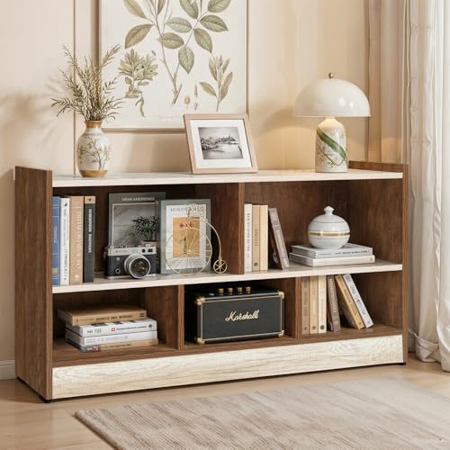 Image of ABOUT SPACE Book Shelf - 5 Compartment Engineered Wood DIY Versatile Book Stand for Home Library, Office Modern Slim Open Display Rack for Bedroom, Living Room (Walnut - L 110 x B 30.5 x H 62.5 cm)