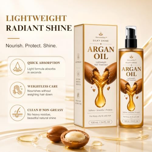 Argan Hair Oil – Frizz Control & Heat Defense for Dry Hair– 3.4 Oz
