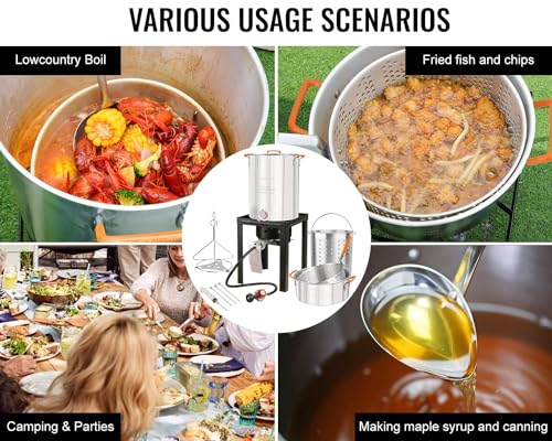 Outdoor Turkey Deep Fryer Set Seafood Boiler Kit Fish Fryer with Crawfish Boil Pot Basket 55000 BTU Untimed Gas Burner Heavy Duty Steel Frame 30 & 10 Quart Aluminum Stock Pot & Basket Lid