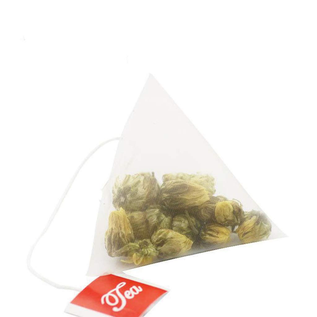 Obotsnoi 100PCS Pyramid Tea Bag Filter Nylon Tea Bag Single String Label Transparent Empty Disposable Nylon Infuser Gift Bin Table Top