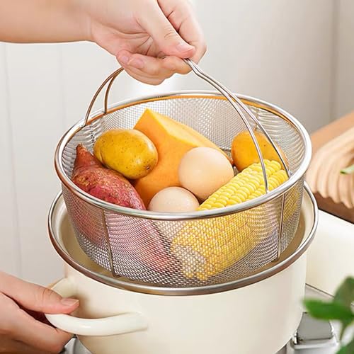 Mesh Steaming Basket 18cm Stainless Steel Mesh Steaming Pot with Comfortable Handles, Drainage Basket for Kitchen Frying Cooking - Image 4