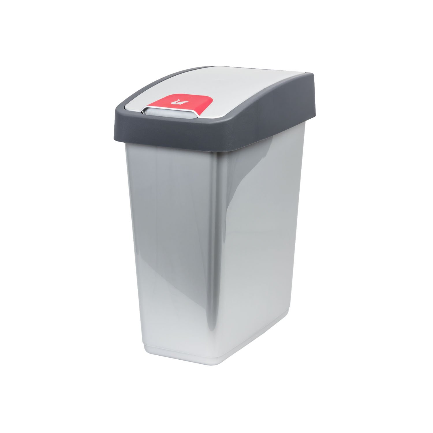 keeeper Premium Waste Bin with Flip Lid, Soft Touch, 25 Litre, Magne, Silver