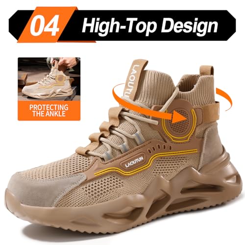 Image of LAoutun Steel Toe Shoes for Men Work Shoes Safety Sneakers Comfortable Lightweight Puncture Proof Slip on Indestructible Construction Work Shoes