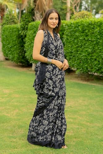 Image of MIRCHI FASHION Women Saree Floral Printed Chiffon | Breathable Lightweight Summer Sari for Office and Daily Use with Unstitched Blouse (Available in 20 Styles)