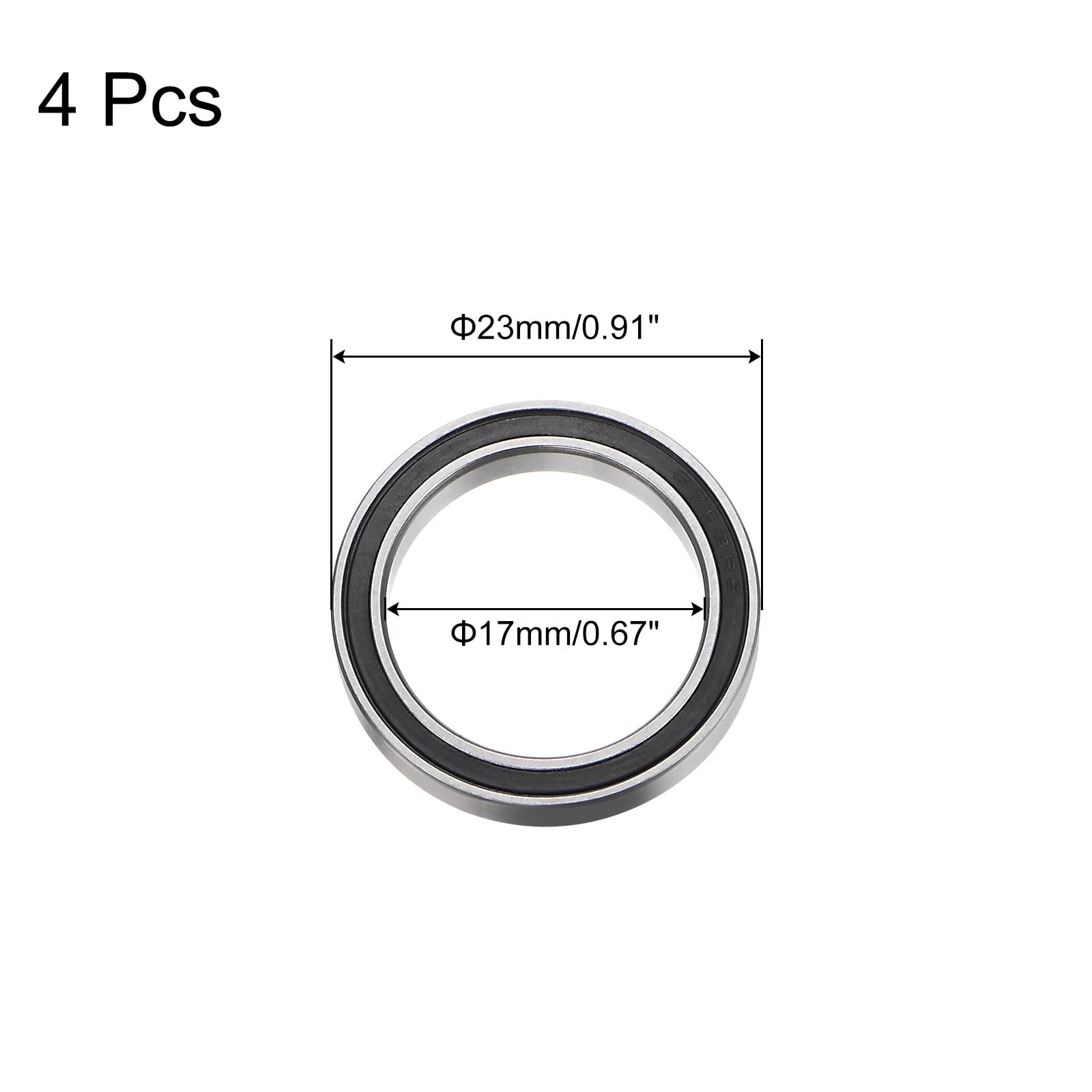 sourcing map 4 szt. łożyska zwykłe 6703-2RS, 17 x 23 x 4mm Z2 podwójnie gumowane łożyska ze stali chromowo-niklowej, czarne