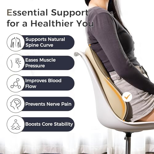 Image of Coverado Lumbar Support Pillow for Car, Ergonomic Memory Foam Back Pillow for Office Chair, New Back Cushion for Pain Relief, PU Leather Car Lumbar Support for Driving Seat