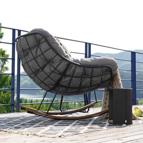Grand patio Outdoor Rocking Chair, E-Coated Modern Cozy Lounge Rocker Chair with Cushion for Balcony Porch Patio, Gray