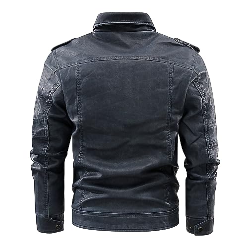 CLOAKA Men'S Faux Leather Motorcycle Biker Riding Jacket with Stand Collar Multiple Pockets3