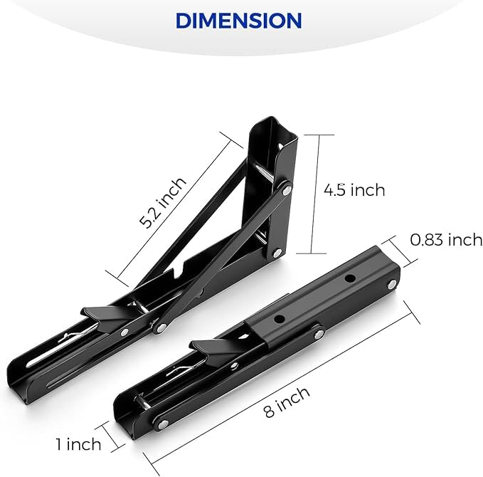 Image of L Angle Bracket 40cm Heavy Duty Foldable Wall Mounted Shelf Bracket Set with Release Arm Mechanism - Black Metal Support Brackets for Wooden Board 1 Pair (12 INCH )