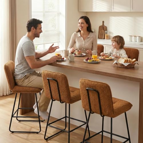 Image of Ollega 26 inch Counter Height Bar Stools with Back, Set of 3, Brown Velvet