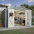 YOPTO 10×10 FT Outdoor Storage Shed,Metal Aluminum Waterproof Tool Sheds with Doors and Vents,Heavy-Duty Sheds Unit W/Lock and Key,for Storing Bicycles,Lawnmowers,Barbeques,Gray