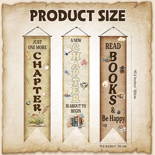 Image of Chiisong 3 Pcs Vintage Book Party Decorations Retro Book Club Banners Library Reading Porch Signs a New Chapter Hanging Flags Photo Prop Backdrop Supplies for Door Wall Yard Birthday School Classroom