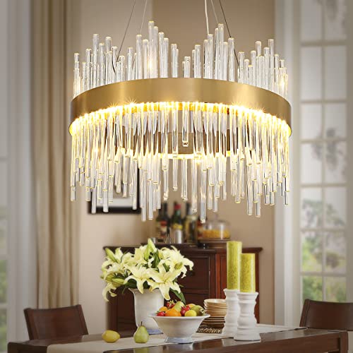 Lampadario moderno in cristallo oro luci a sospensione, lampada a sospensione in cristallo...