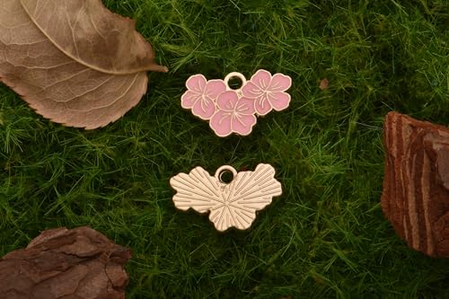 Image of VIDRIO Pack of 80 Sakura Flower Blossoms Enamel Charms Gold Plated Colored Pendants Accessories for Necklace Bracelet Jewelry Making DIY Crafting