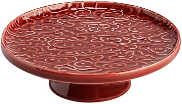 Fruit Tray Chinese Fruit Plate Household Red Ceramic Fruit Plate High Foot Offering Plate Retro Pastry Tray Veggie Tray