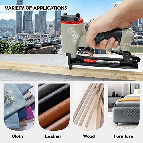 7116B Compact Pneumatic Upholstery Stapler - 22 Gauge 71 Series, 3/8-Inch Crown Air Staple Gun, 1/4-Inch To 5/8-Inch Leg Length, Power Narrow Crown Stapler For Furniture Upholstering #TOP3