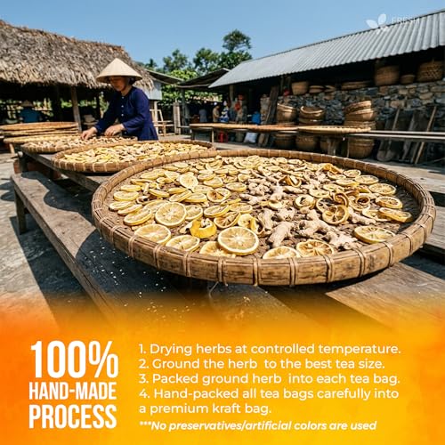 Image of FreshDrinkUS, Premium 150 Lemon Ginger Tea Bags, 100% Natural Ingredients, Hand-made Blend of Lemon and Ginger, Eco-conscious Tea Bags. No Sugar, No Caffeine, Vegan.