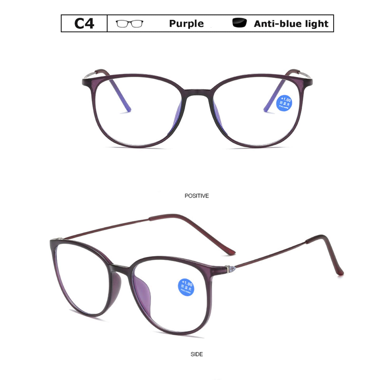 3 STÜCKE Mode Runde Brillen Computer Lesebrille Frauen Anti Ermüdung Männer Blaulicht Blockierende Brille Für Optischen Anblick,Lila,+2.5