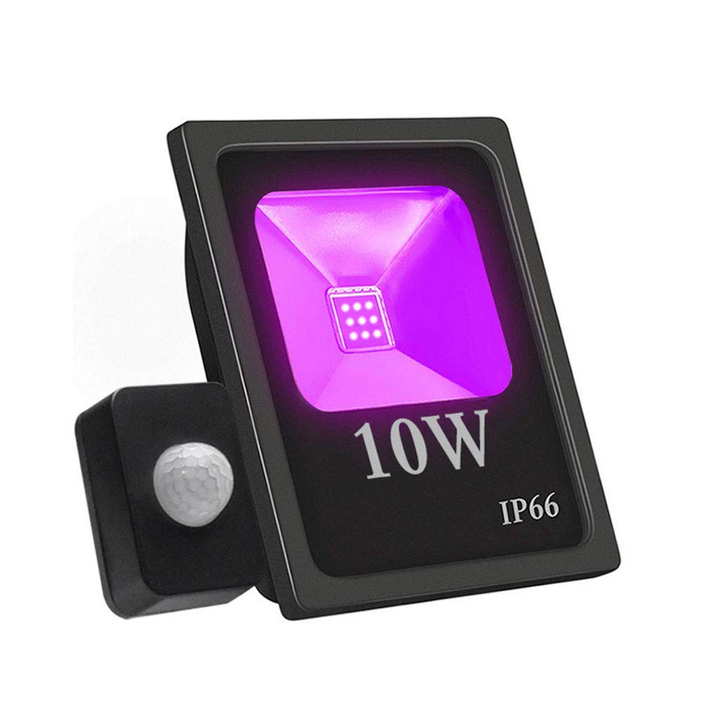 UV Flood Light, XUNATA UV LED Black Light with Motion Sensor, AC 85-265V High Power 10W Waterproof Blacklight for Party Supplies Stage Lighting Body Paint Fishing Aquarium Curing DJ Disco Night Club
