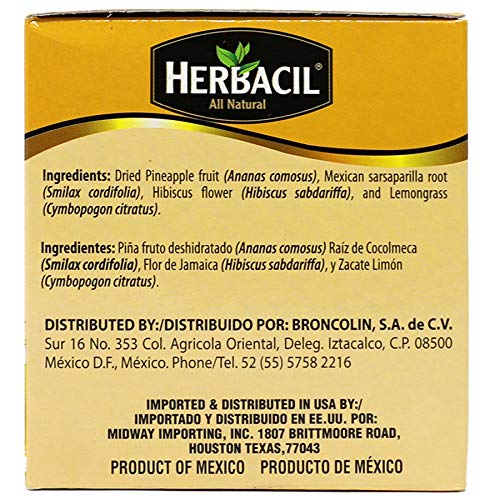 Image of Herbacil Pineapple Tea, Herbal Blend with Dehydrated Pineapple Fruit, Caffeine-Free, All Natural, 2-Pack of 25 bags per box (50 Tea Bags), 1.76 oz Each