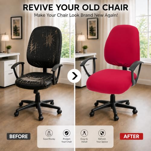 Image of Stretchable Desk Office Chair Seat Covers - Universal Stretch Computer Chair Slipcover - 180GSM Washable Rotating Backrest Coverings & Cushion Protectors for Dogs, Cats, Pets