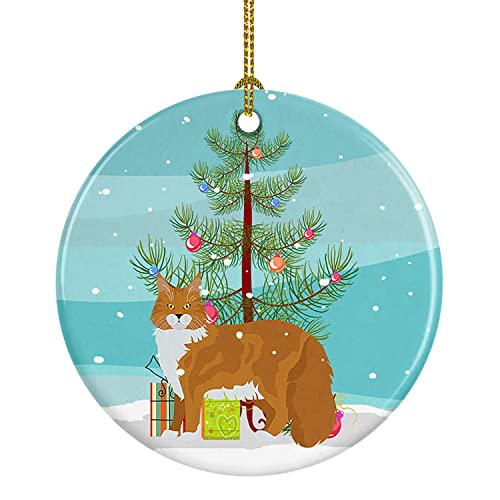 Caroline's Treasures Maine Coon #1 Cat Merry Christmas Ceramic Ornament Christmas Tree Hanging Decorations for Home Christmas Holiday, Party, Gift, 3 in, Multicolor