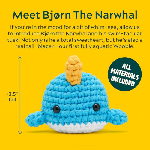 Image of The Woobles Beginner Crochet Kit with Scissor - Bjorn the Narwhal