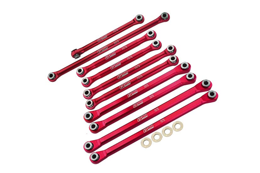 GPM Racing Axial 1/18 UTB18 Capra 4WD Unlimited Trail Buggy AXI01002 Upgrade Parts Aluminium 7075-T6 Front & Rear Chassis Links Parts Tree + Front Steering Link Rod - Red